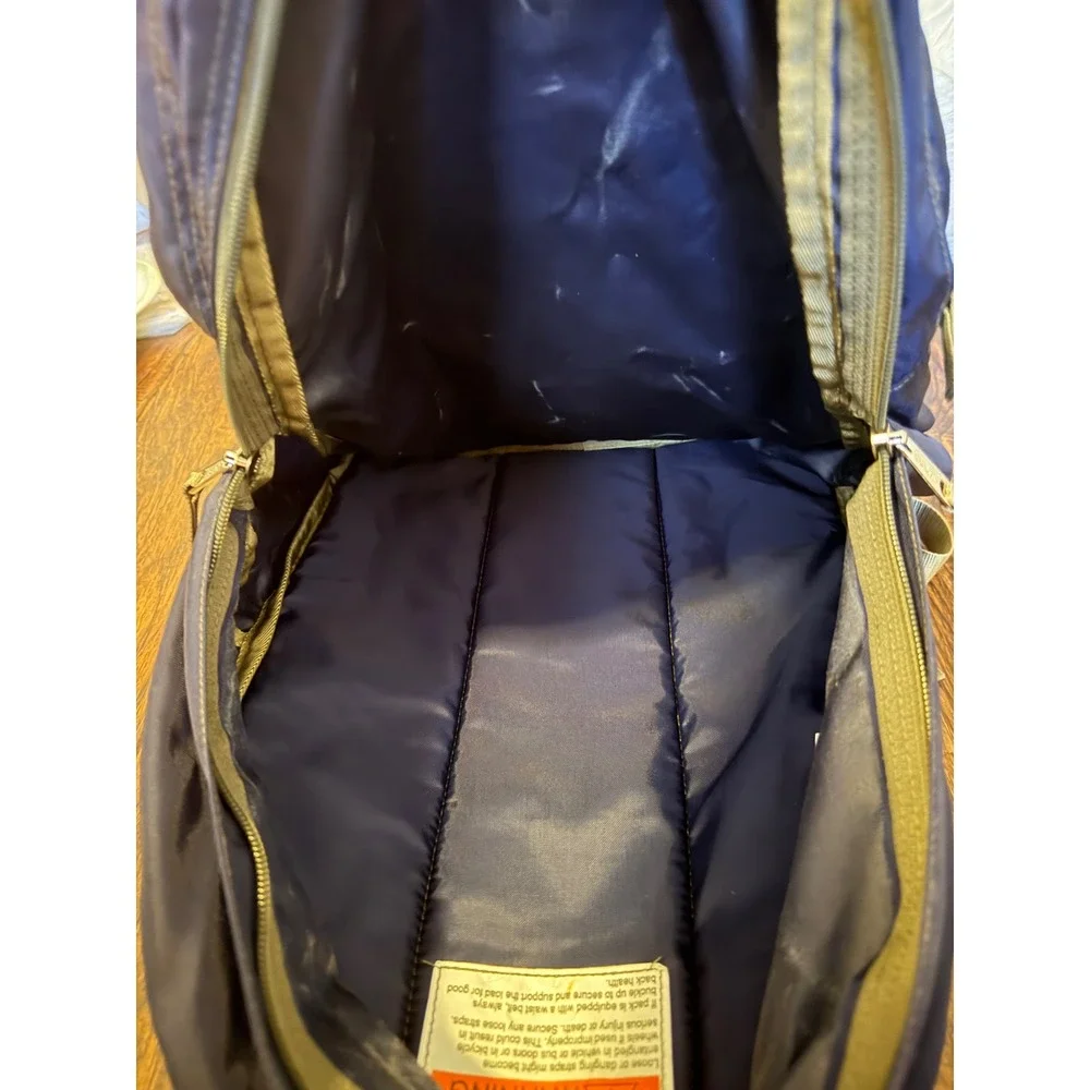 LL Bean Deluxe Book Pack Backpack Navy Blue Tan School Hiking Travel Bag
